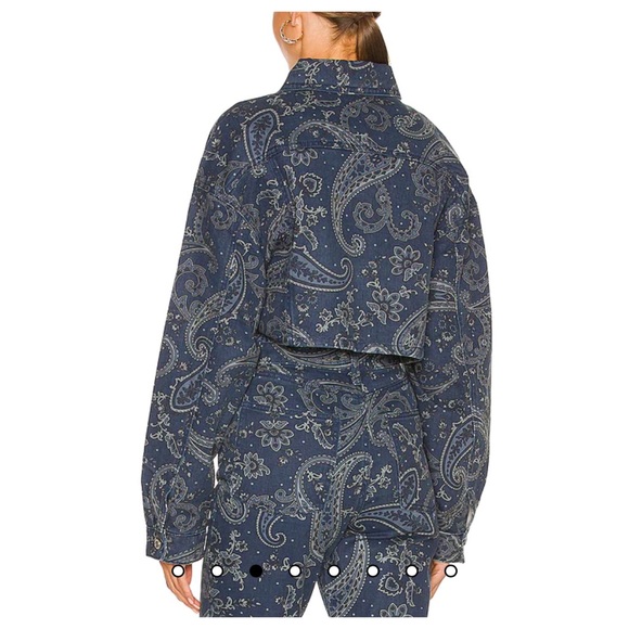 WEWOREWHAT Cropped Jean Jacket, Rigid Denim Paisley Print, Sz. M-L /NWT - Picture 12 of 17